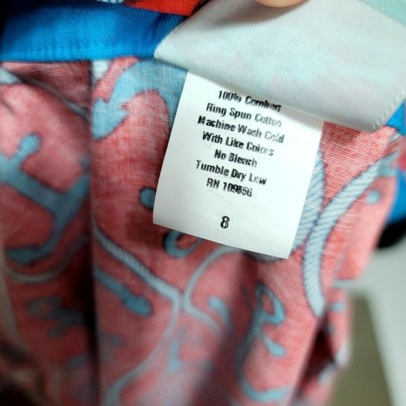 Haley and the Hound Womens 8 Coral Anchor Madeline Button Front Shirt Dress Belt - Picture 7 of 7